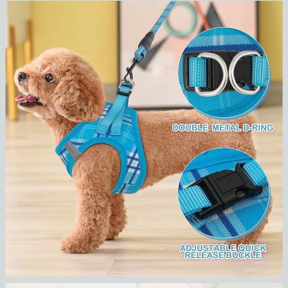 Blue Plaid Dog Harness with Double D-Ring – Unbranded